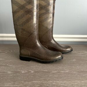 Burberry Brown Plaid Winter Rain Boots